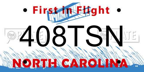 408TSN North Carolina License Plate