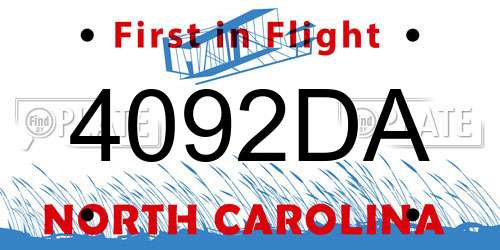 4092DA North Carolina License Plate
