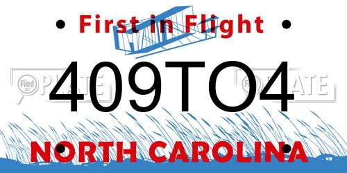 409TO4 North Carolina License Plate
