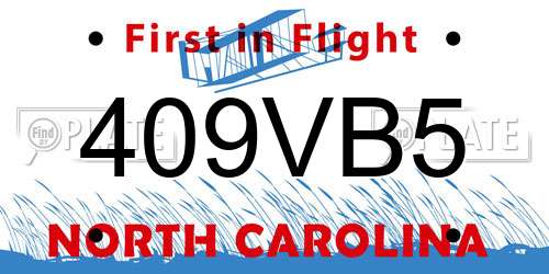 409VB5 North Carolina License Plate