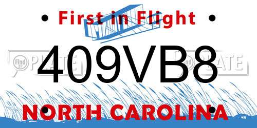 409VB8 North Carolina License Plate