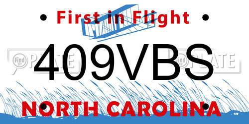 409VBS North Carolina License Plate