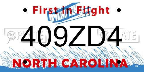 409ZD4 North Carolina License Plate