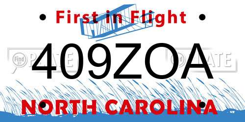 409ZOA North Carolina License Plate