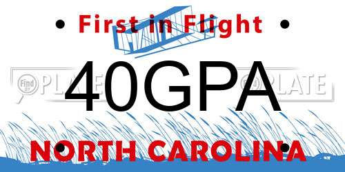 40GPA North Carolina License Plate