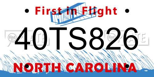 40TS826 North Carolina License Plate