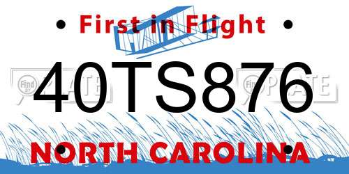 40TS876 North Carolina License Plate