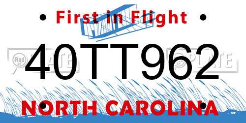 40TT962 North Carolina License Plate