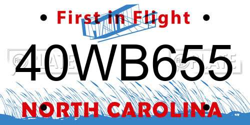 40WB655 North Carolina License Plate