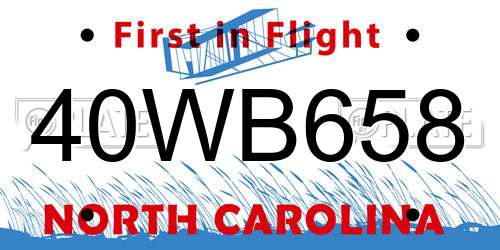 40WB658 North Carolina License Plate