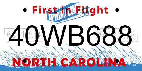 40WB688 North Carolina License Plate