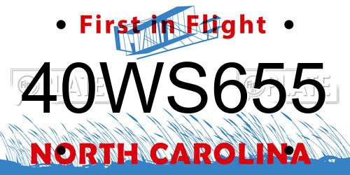 40WS655 North Carolina License Plate