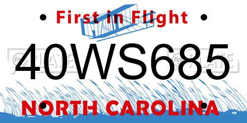40WS685 North Carolina License Plate