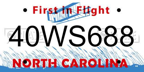 40WS688 North Carolina License Plate