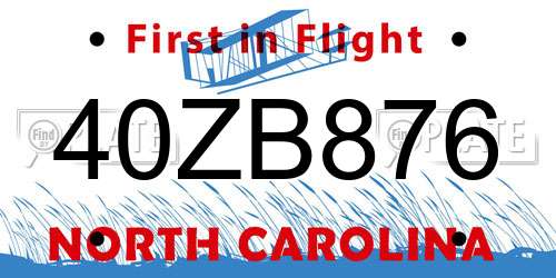 40ZB876 North Carolina License Plate