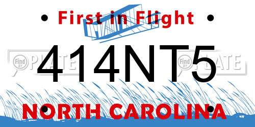 414NT5 North Carolina License Plate