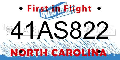 41AS822 North Carolina License Plate
