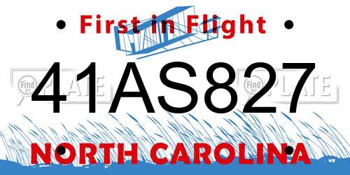 41AS827 North Carolina License Plate