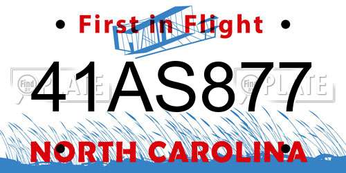 41AS877 North Carolina License Plate