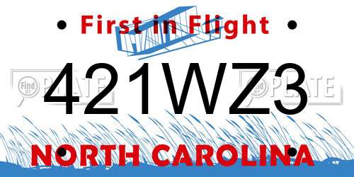 421WZ3 North Carolina License Plate