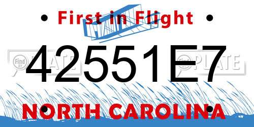 42551E7 North Carolina License Plate