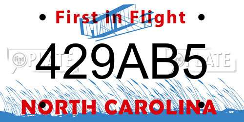 429AB5 North Carolina License Plate