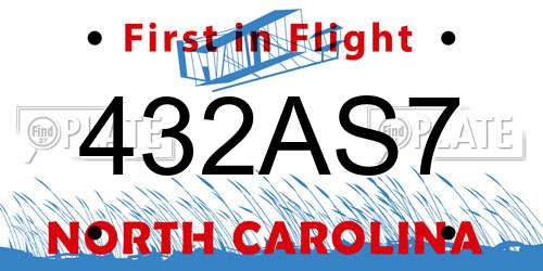 432AS7 North Carolina License Plate