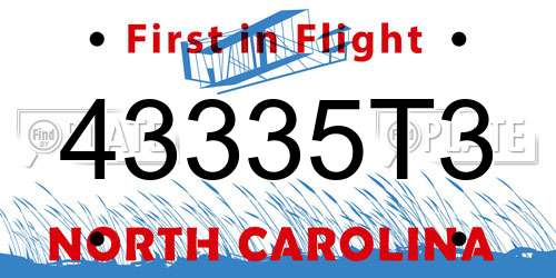 43335T3 North Carolina License Plate