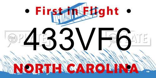433VF6 North Carolina License Plate