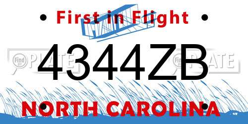 4344ZB North Carolina License Plate