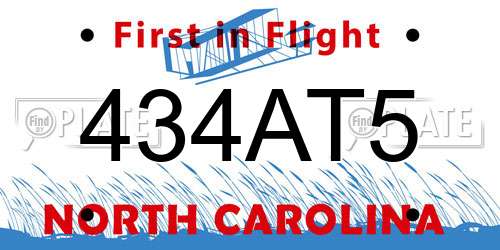434AT5 North Carolina License Plate