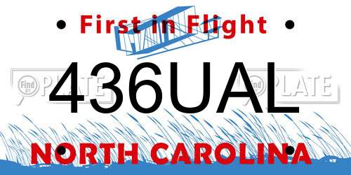 436UAL North Carolina License Plate