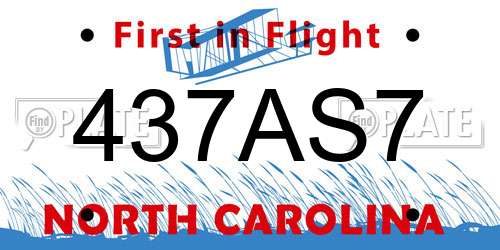 437AS7 North Carolina License Plate