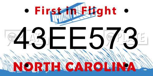 43EE573 North Carolina License Plate