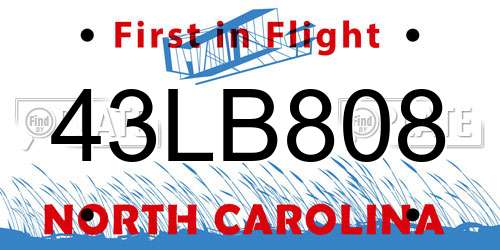 43LB808 North Carolina License Plate