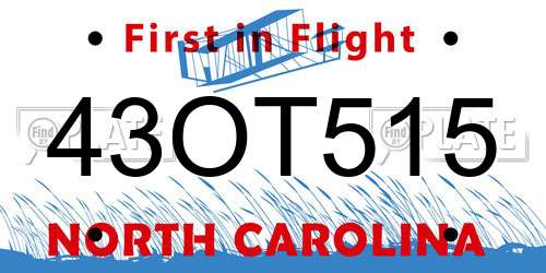 43OT515 North Carolina License Plate