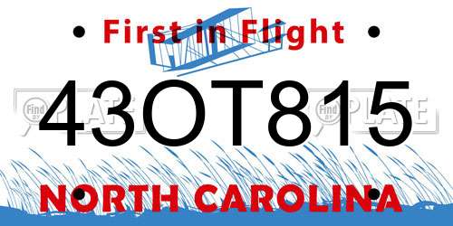 43OT815 North Carolina License Plate