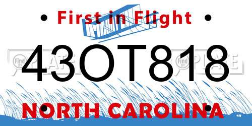 43OT818 North Carolina License Plate