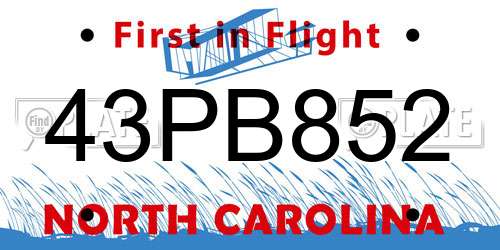 43PB852 North Carolina License Plate