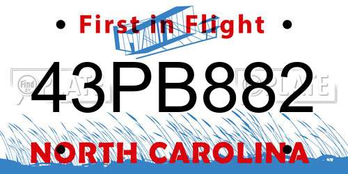 43PB882 North Carolina License Plate