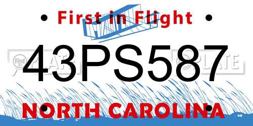 43PS587 North Carolina License Plate