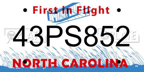 43PS852 North Carolina License Plate