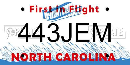 443JEM North Carolina License Plate