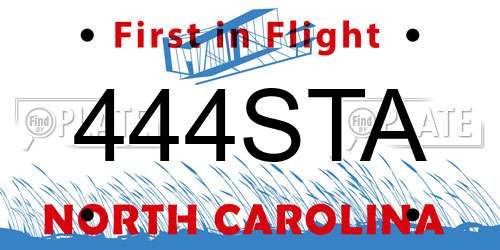 444STA North Carolina License Plate