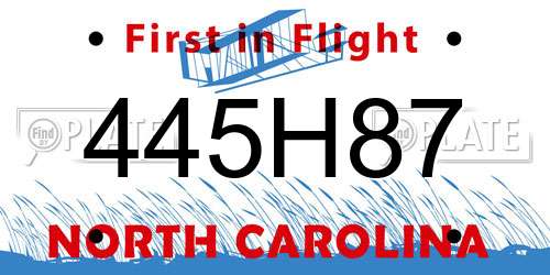445H87 North Carolina License Plate