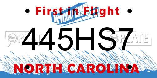 445HS7 North Carolina License Plate