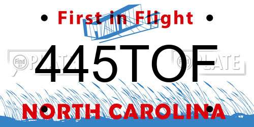 445TOF North Carolina License Plate