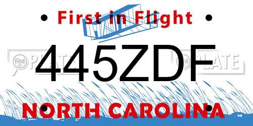 445ZDF North Carolina License Plate