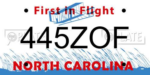 445ZOF North Carolina License Plate