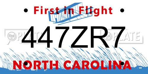447ZR7 North Carolina License Plate